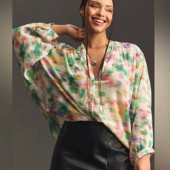 Anthropologie Pilcro The Sidney Batwing Blouse In Watercolor - Picture 1 of 7